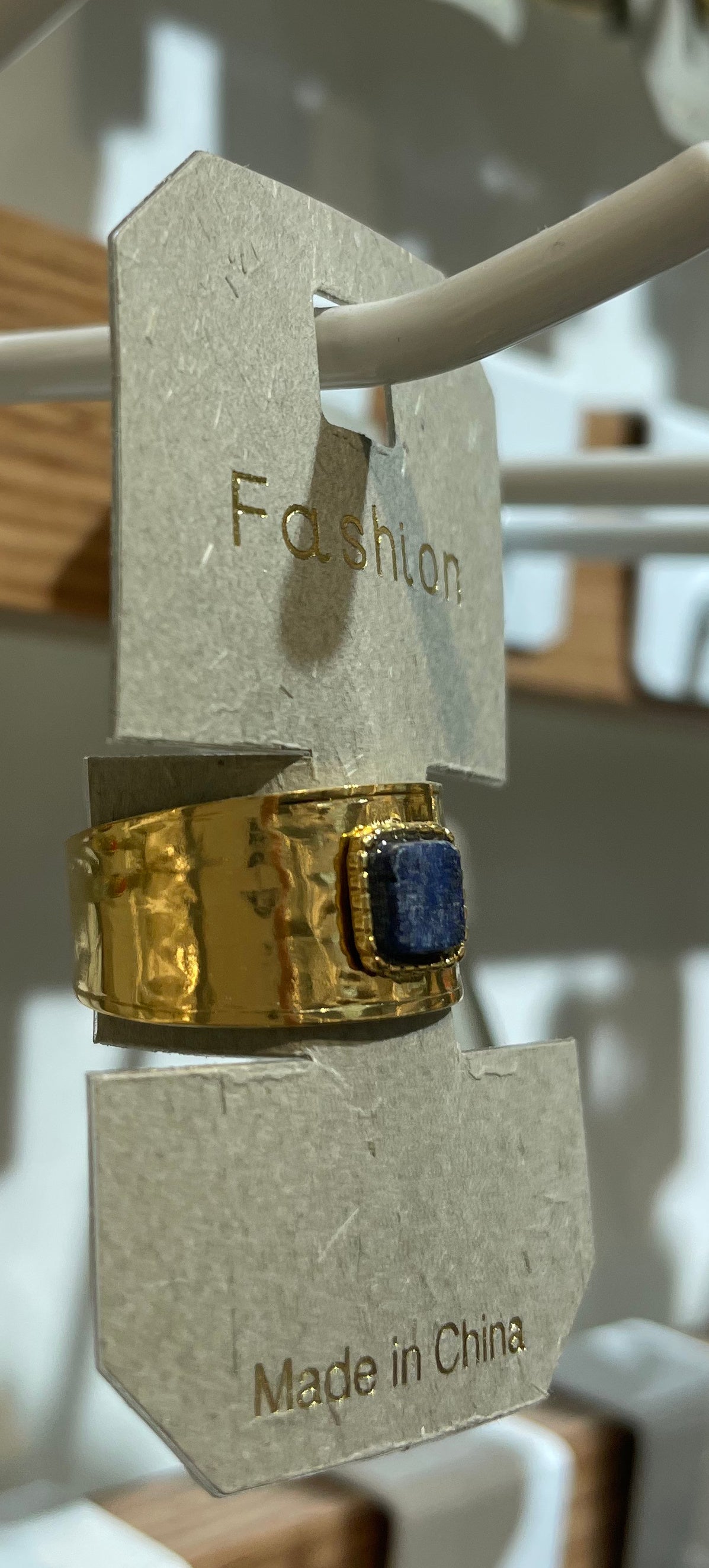 Blue Stone Hammered Band Ring - W1-0116