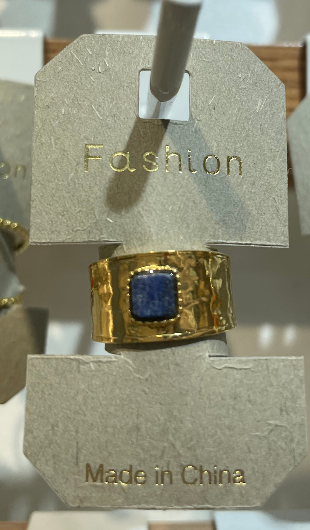 Blue Stone Hammered Band Ring - W1-0116