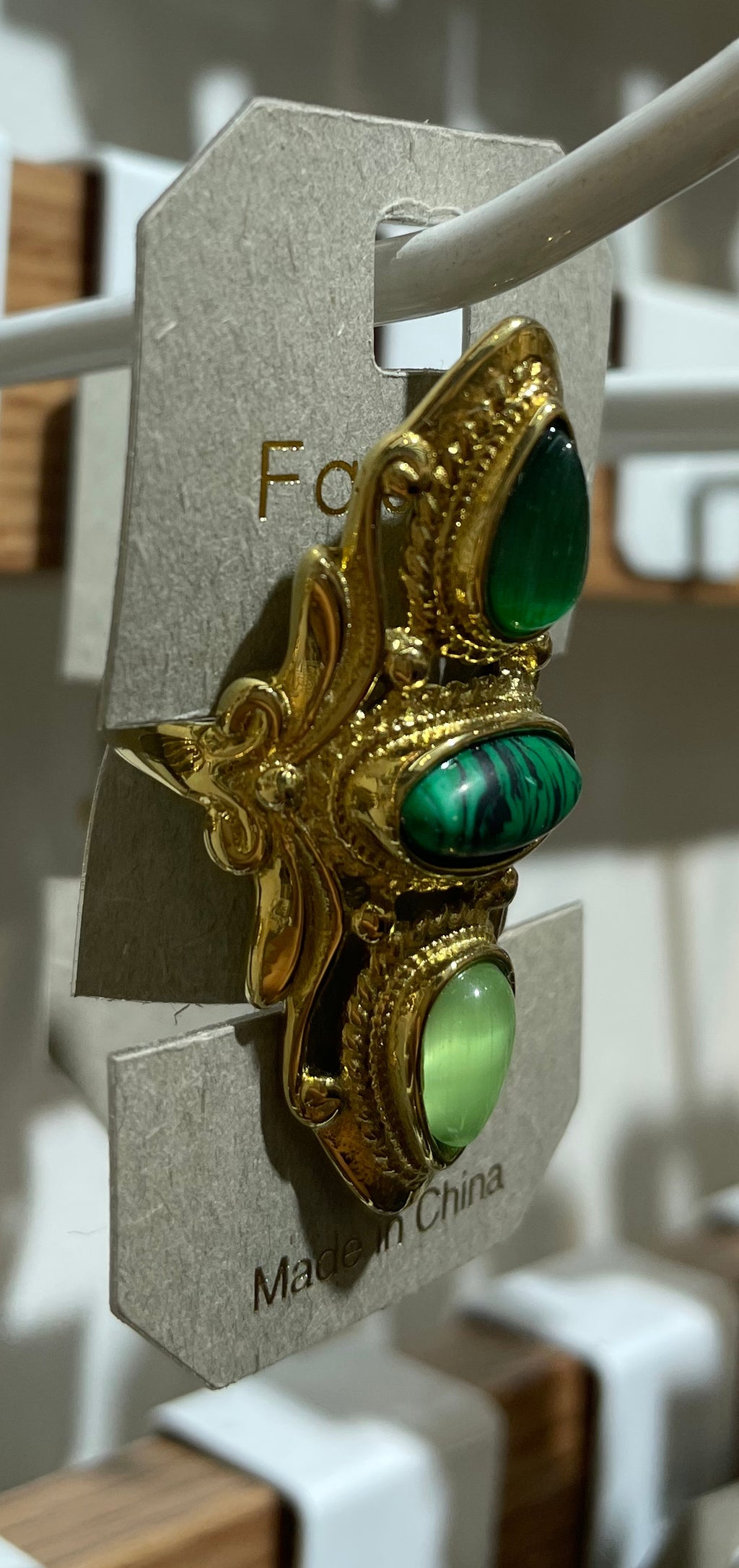 Green Triple Stone Statement Ring - W1-0122