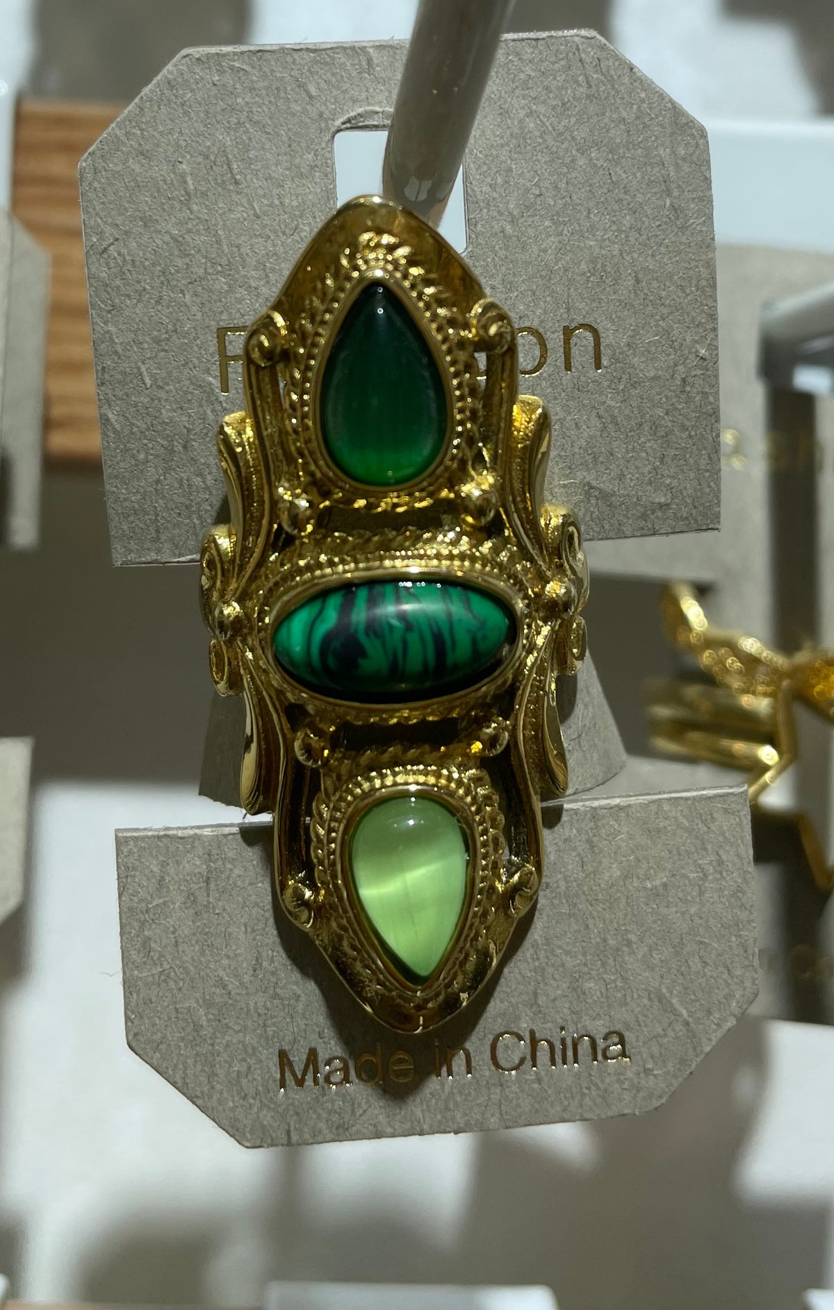 Green Triple Stone Statement Ring - W1-0122