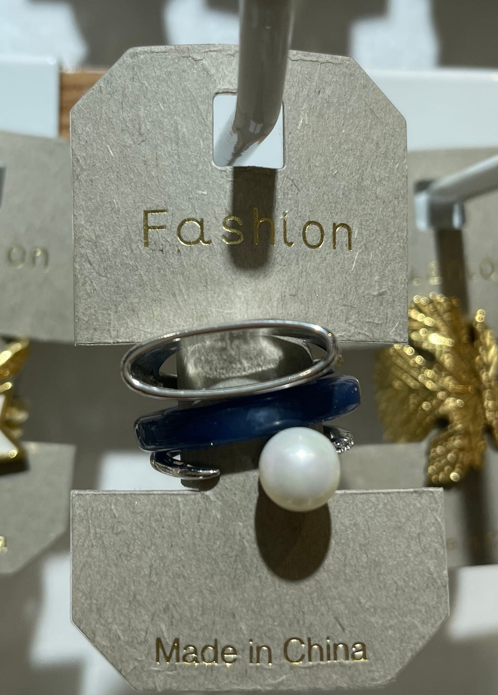 Blue and Pearl Stacking Rings - W1-0124