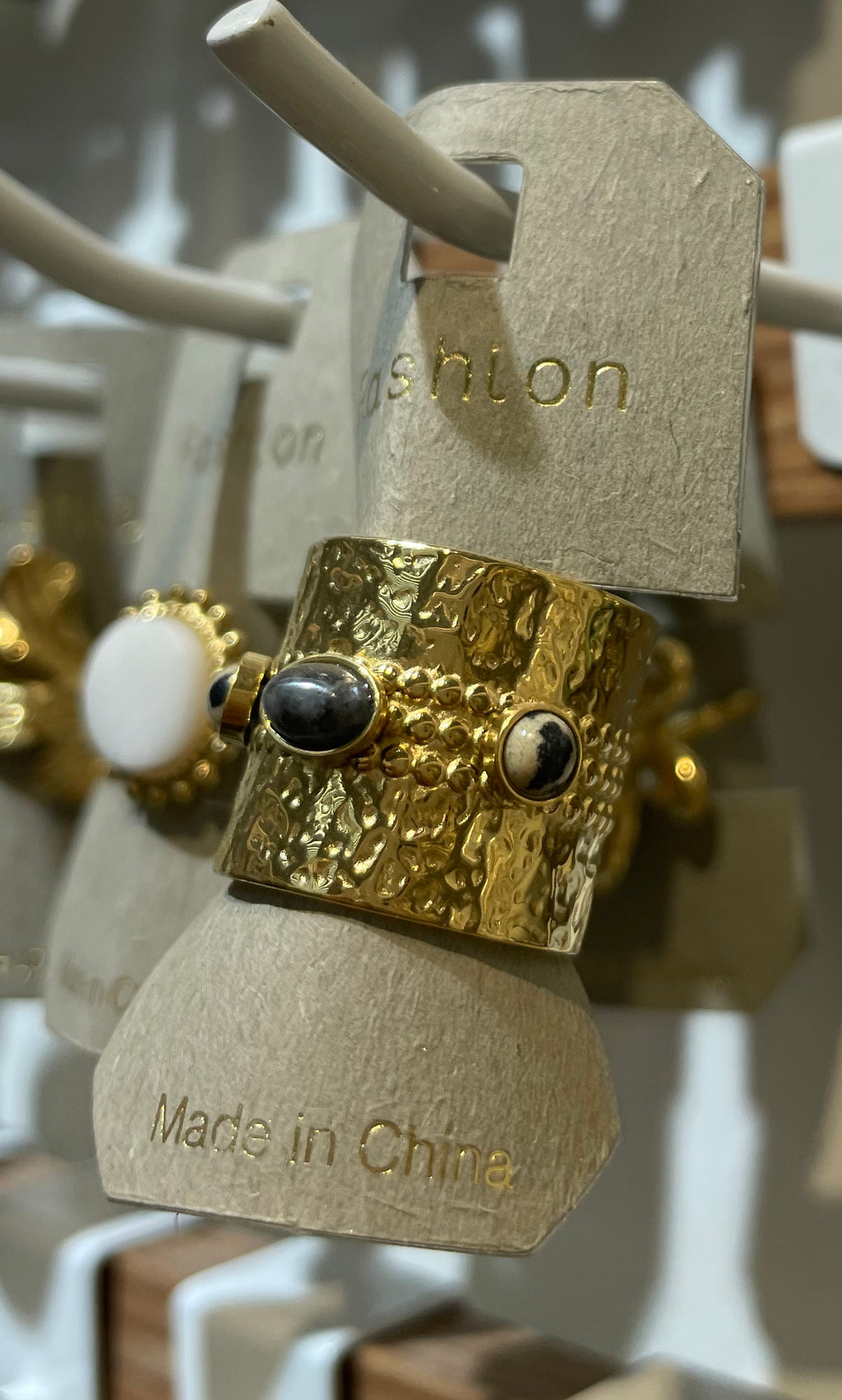Black Stone Textured Cuff Ring - W1-0132