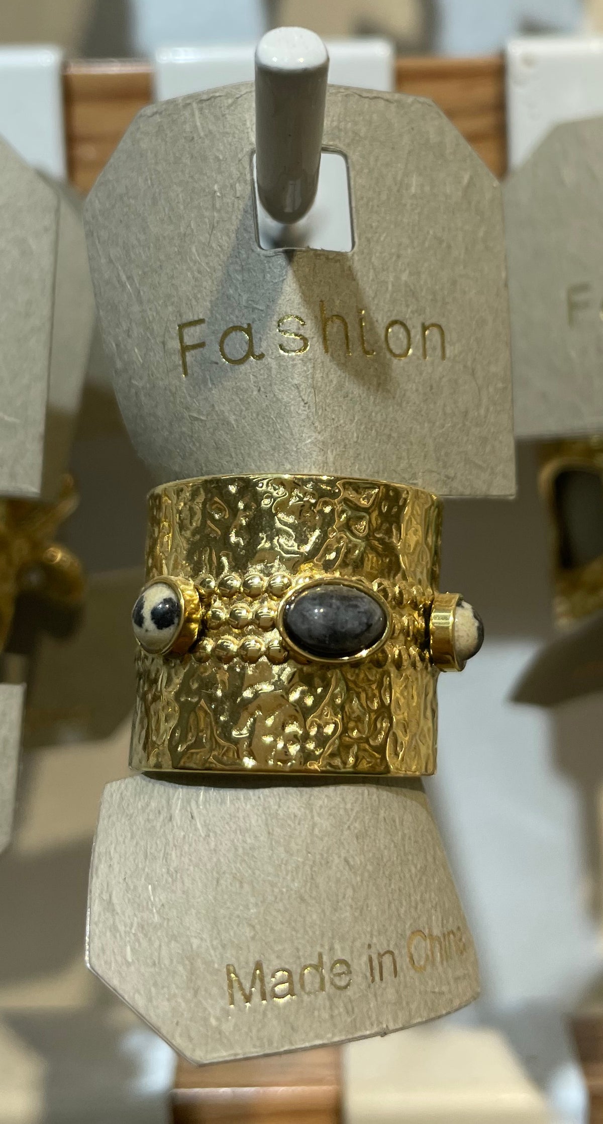 Black Stone Textured Cuff Ring - W1-0132