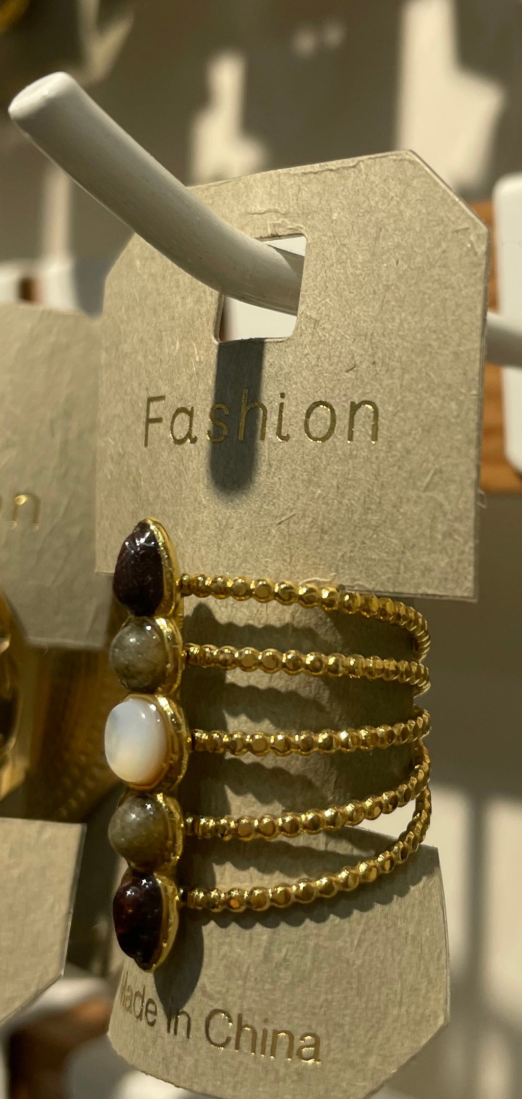 Red Stone and Pearl Layered Ring - W1-0158
