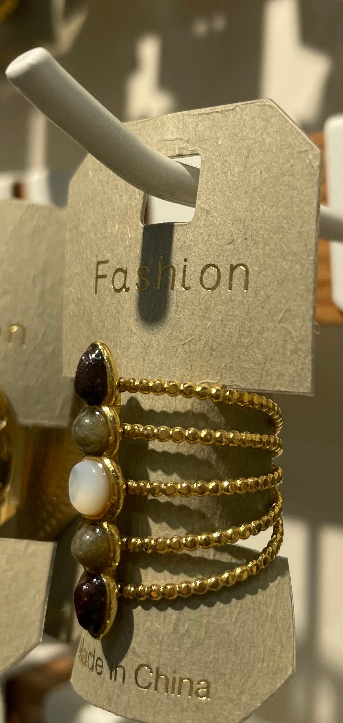 Red Stone and Pearl Layered Ring - W1-0158