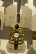 Red Stone and Pearl Layered Ring - W1-0158