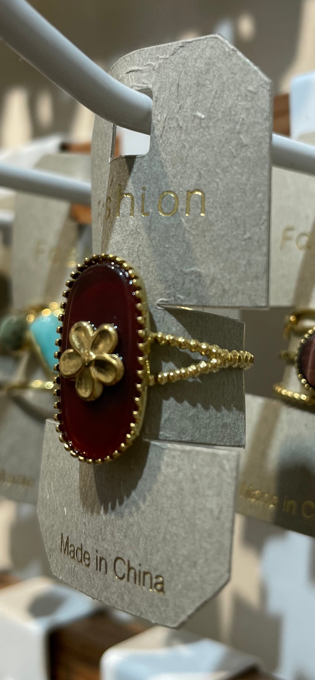 Red Oval Flower Accent Ring - W1-0198