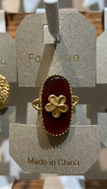 Red Oval Flower Accent Ring - W1-0198