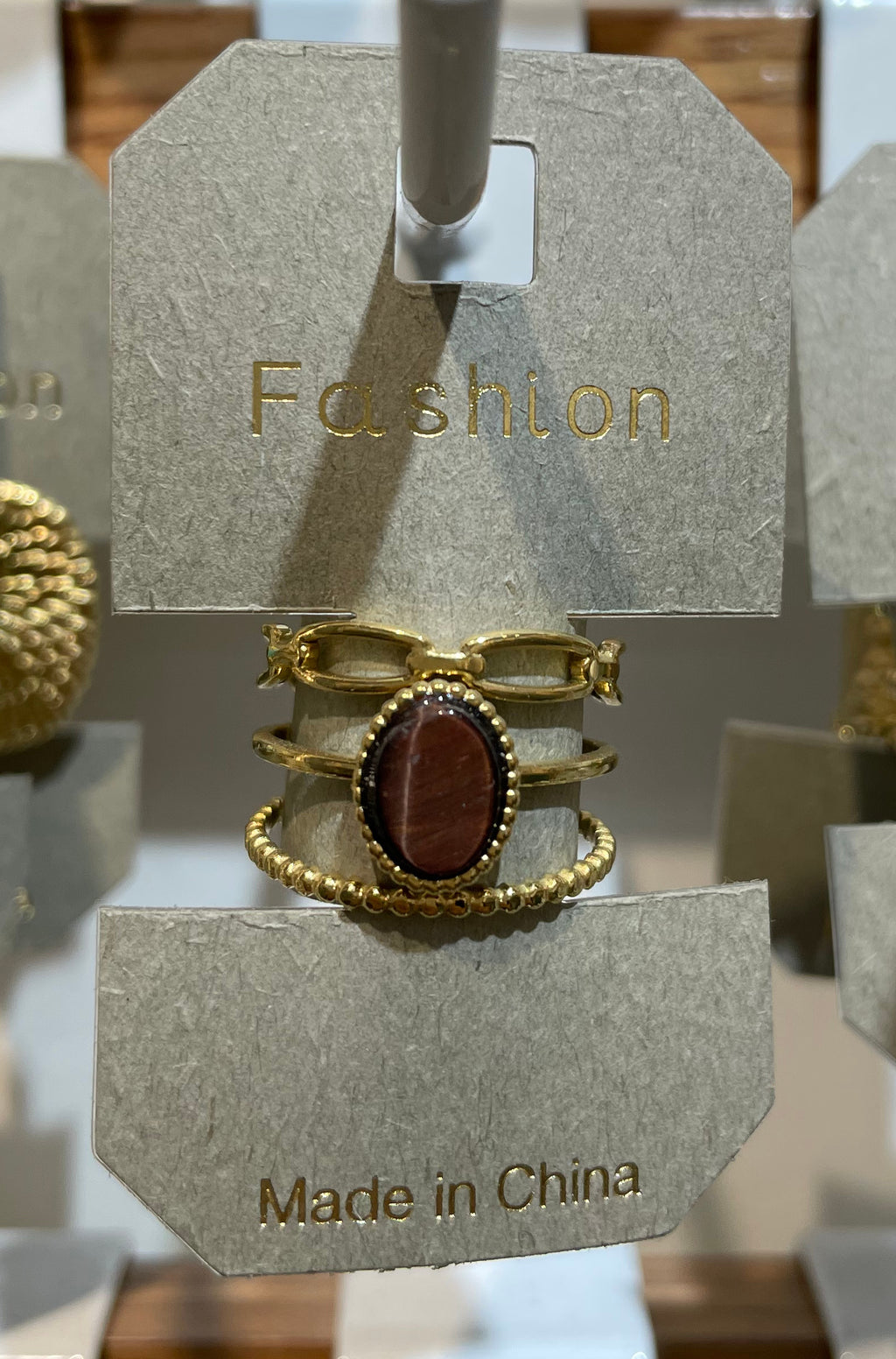 Brown Oval Layered Band Ring - W1-0199
