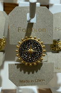 Black Round Starburst Ring - W1-0203