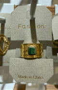 Green Square Textured Band Ring - W1-0207