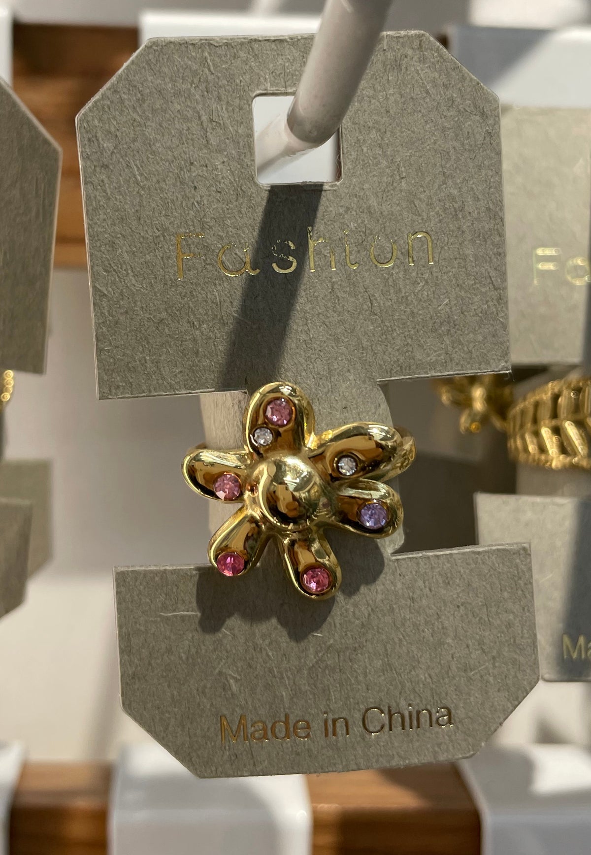 Pink Crystal Flower Ring - W1-0218