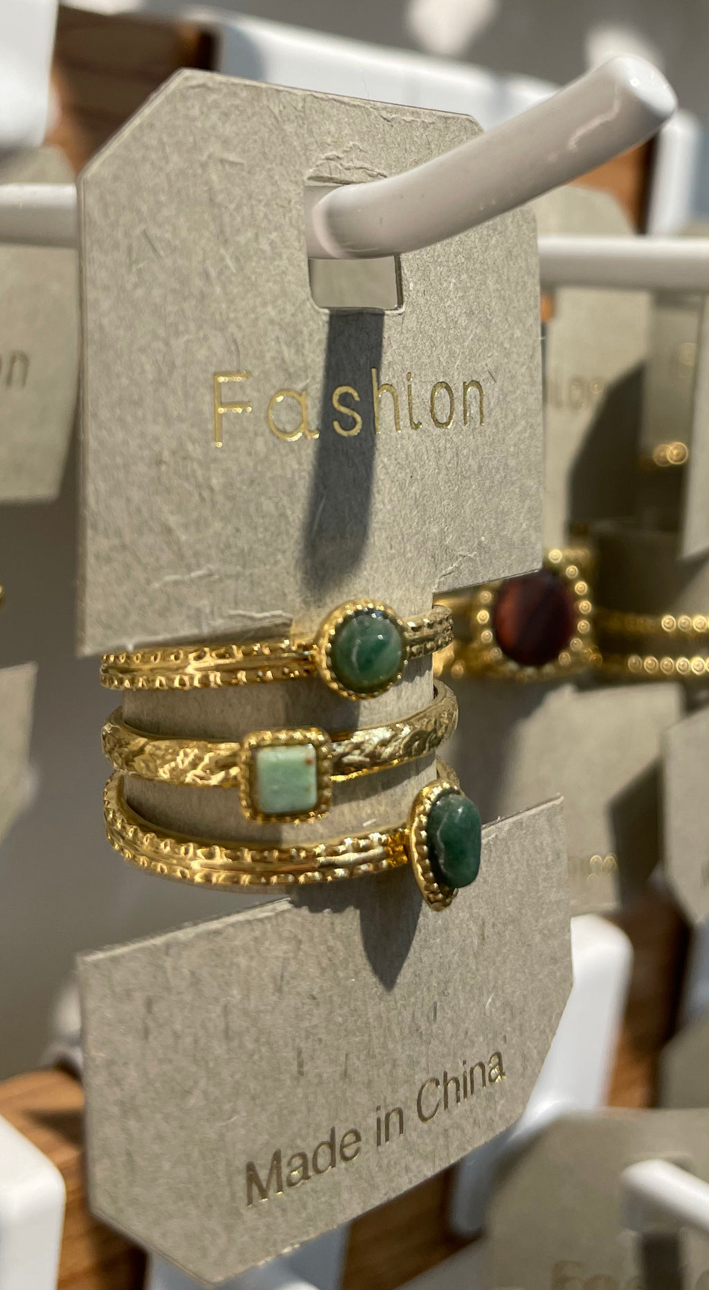 Green Stone Triple Row Ring - W1-0220