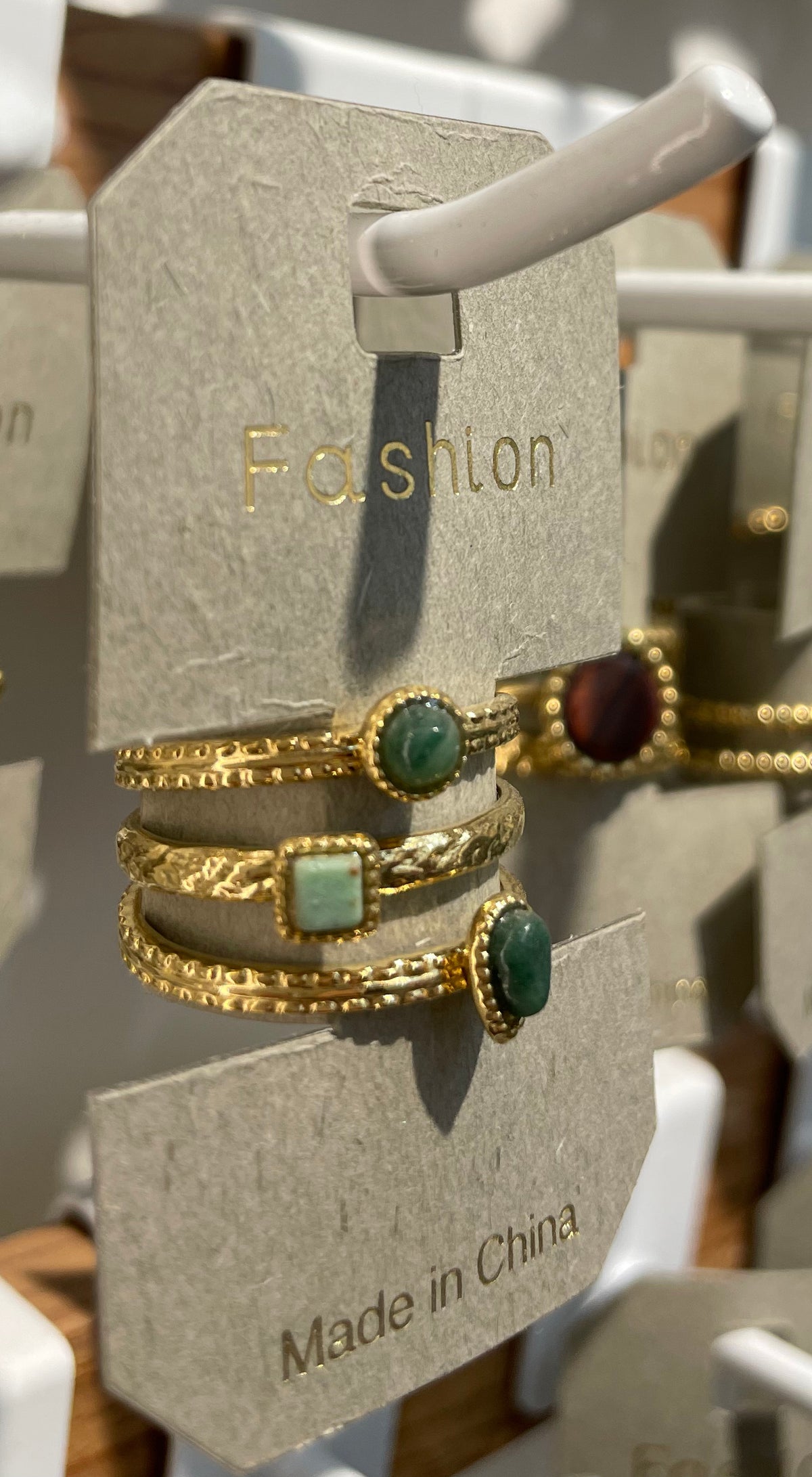 Green Stone Triple Row Ring - W1-0220