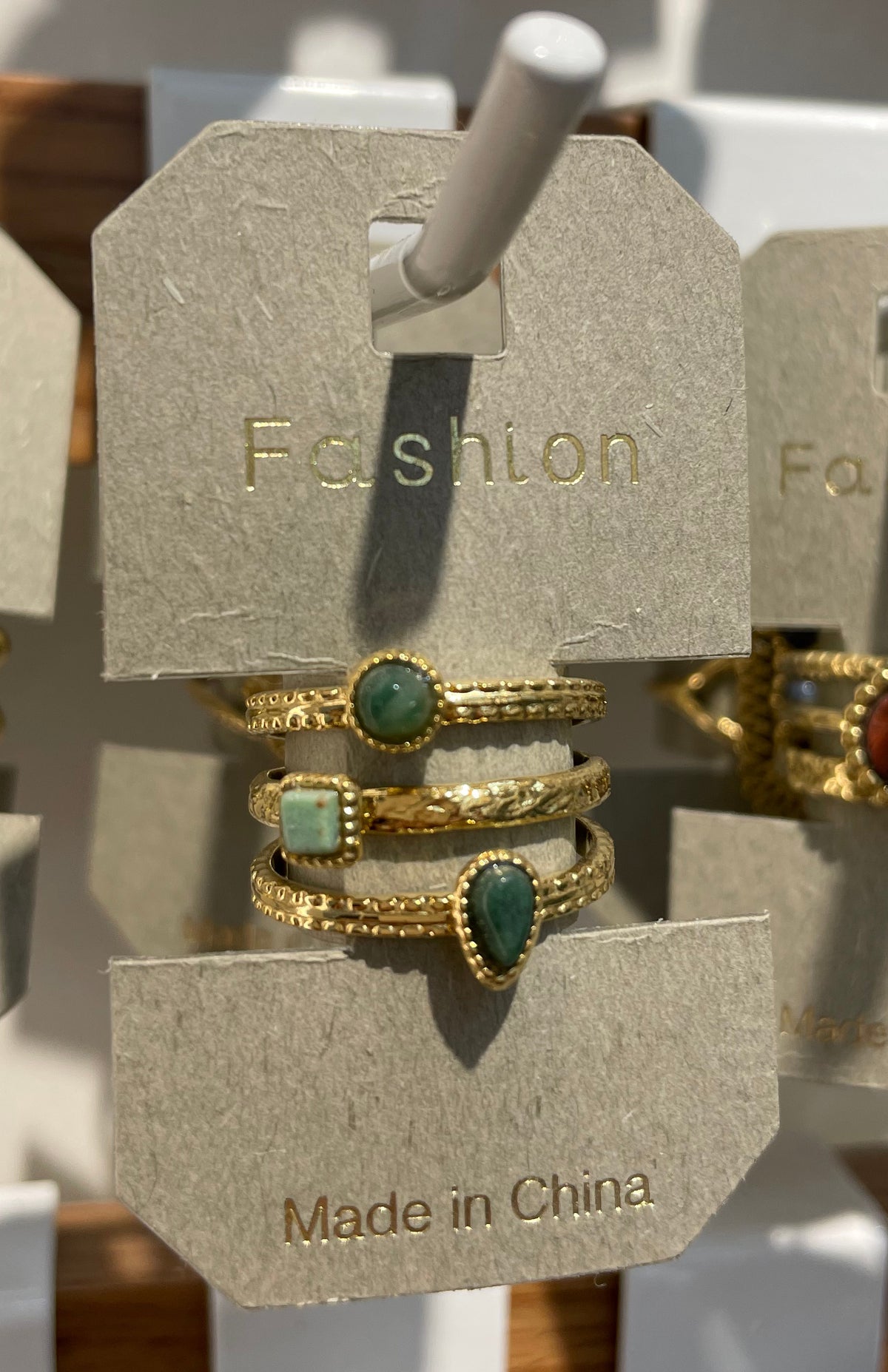 Green Stone Triple Row Ring - W1-0220