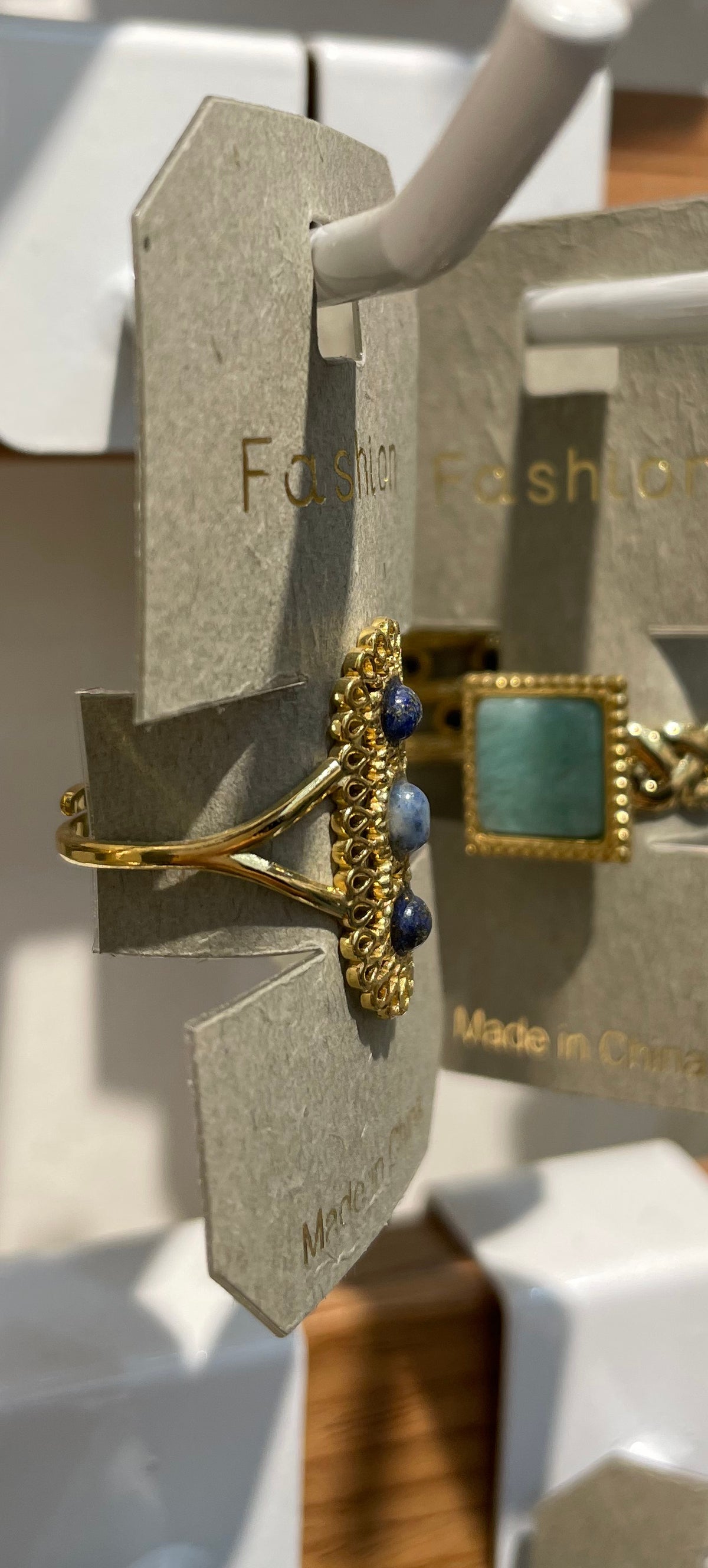 Blue Triple Stone Shield Ring - W1-0223