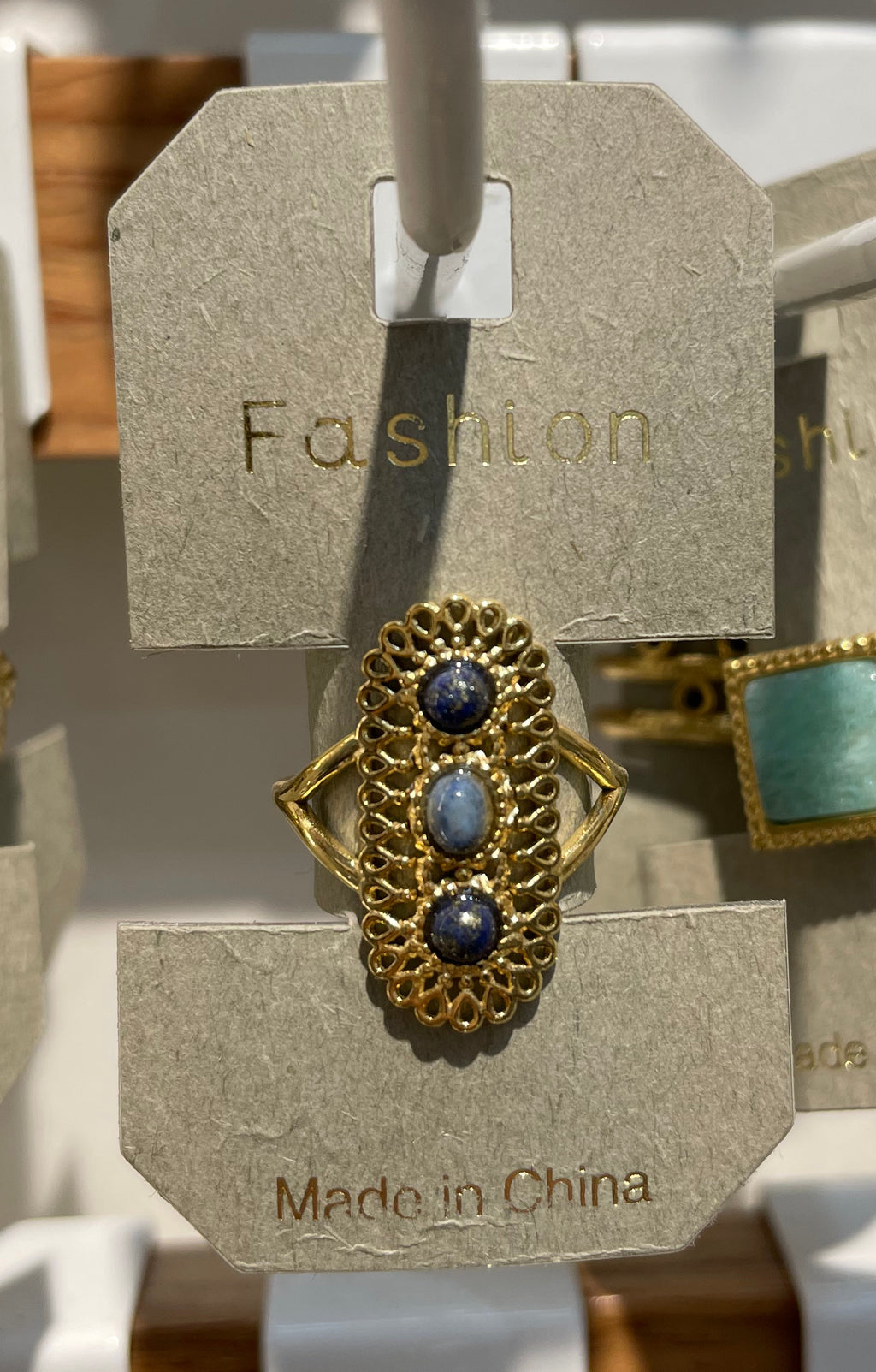 Blue Triple Stone Shield Ring - W1-0223