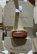 Brown Rectangular Stone Ring - W1-0243