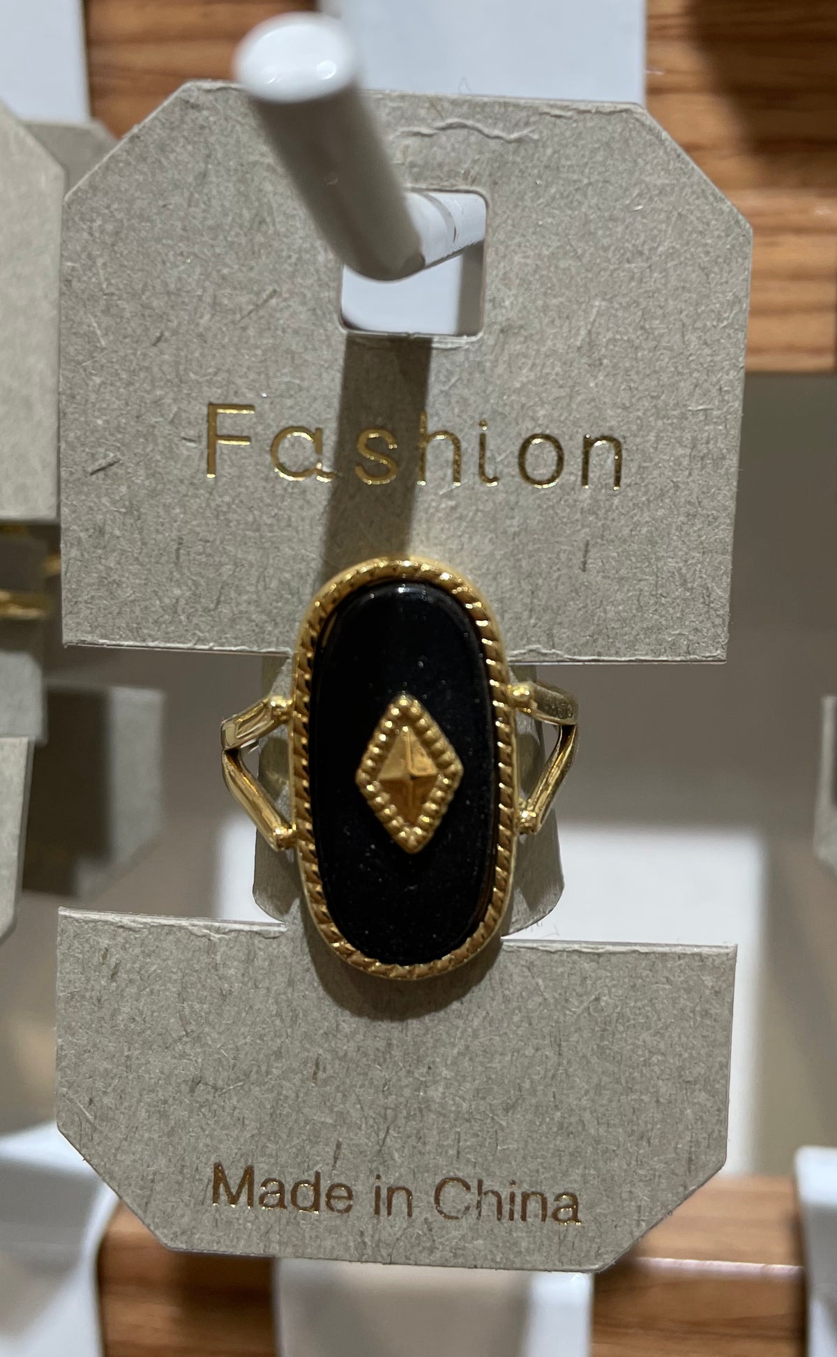 Black Oval Diamond Motif Ring - W1-0247