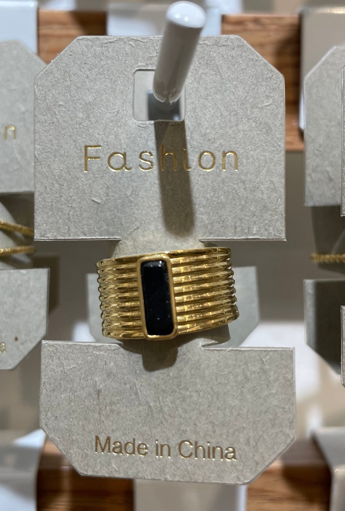 Black Bar Ribbed Band Ring - W1-0250