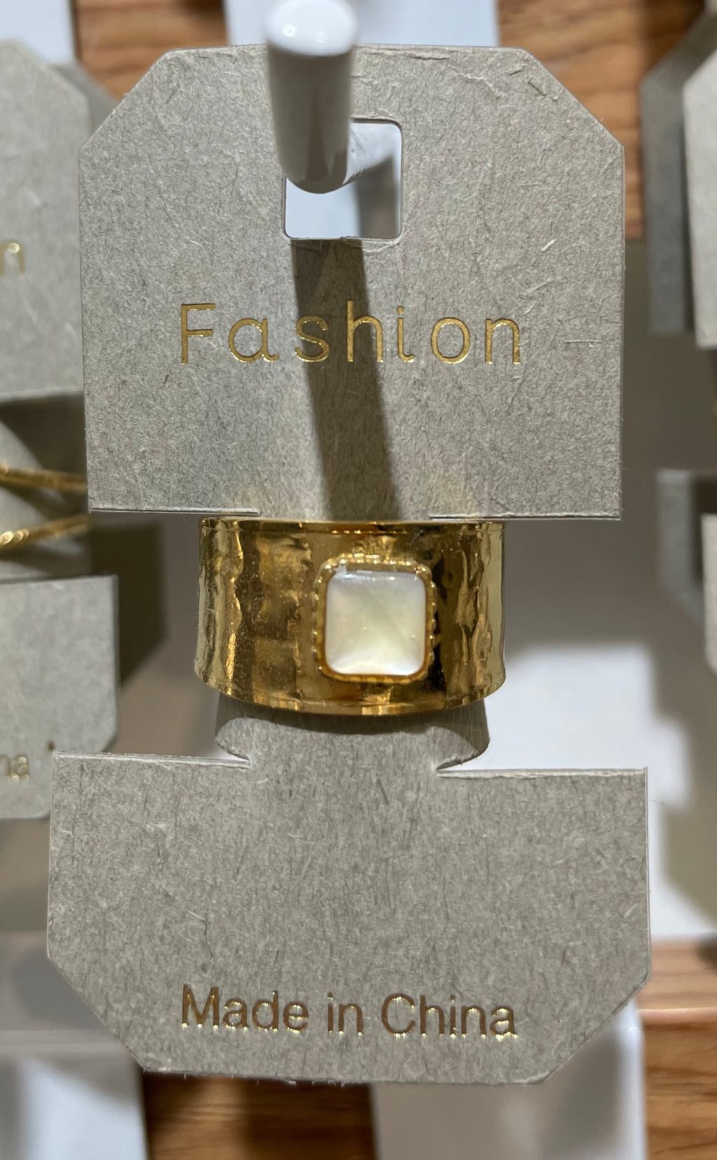 White Square Textured Band Ring - W1-0251