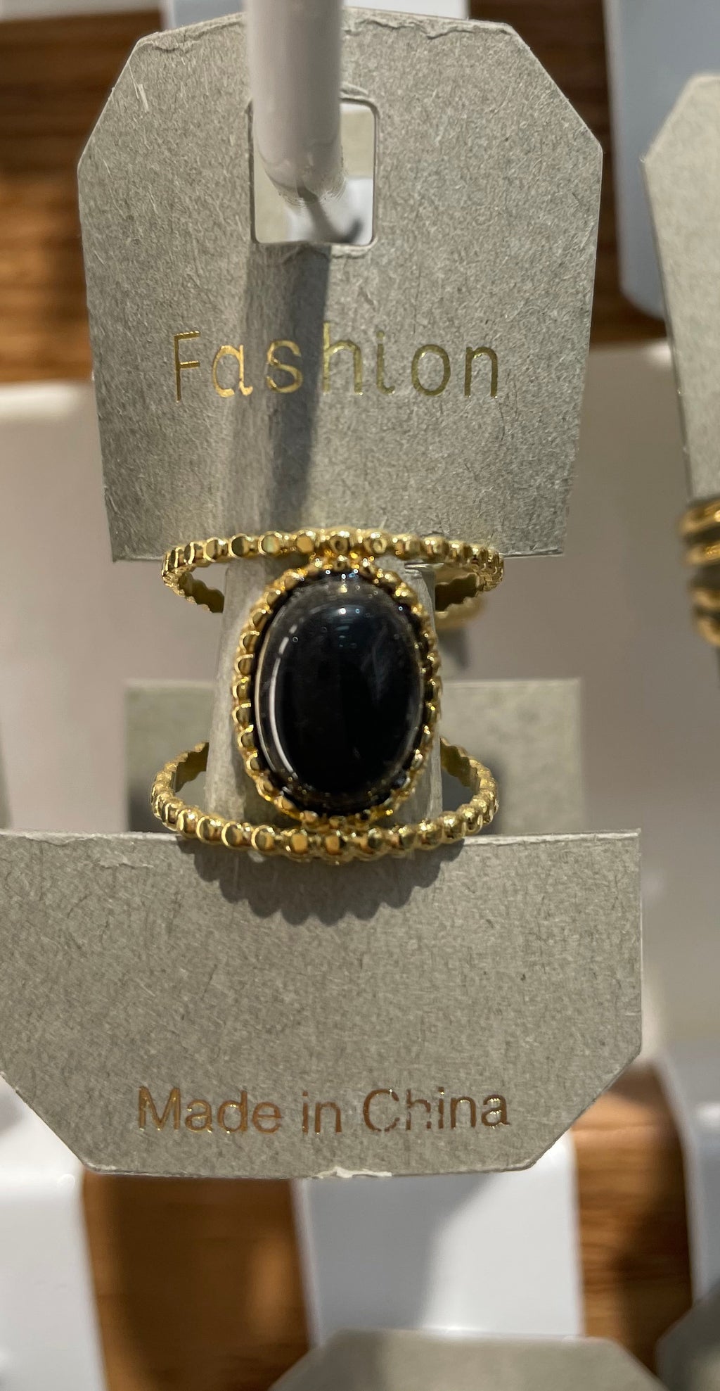 Black Oval Open Cuff Ring - W1-0262