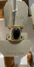 Black Oval Open Cuff Ring - W1-0262