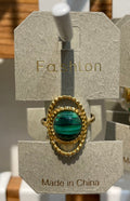 Green Oval Ornate Frame Ring - W1-0271