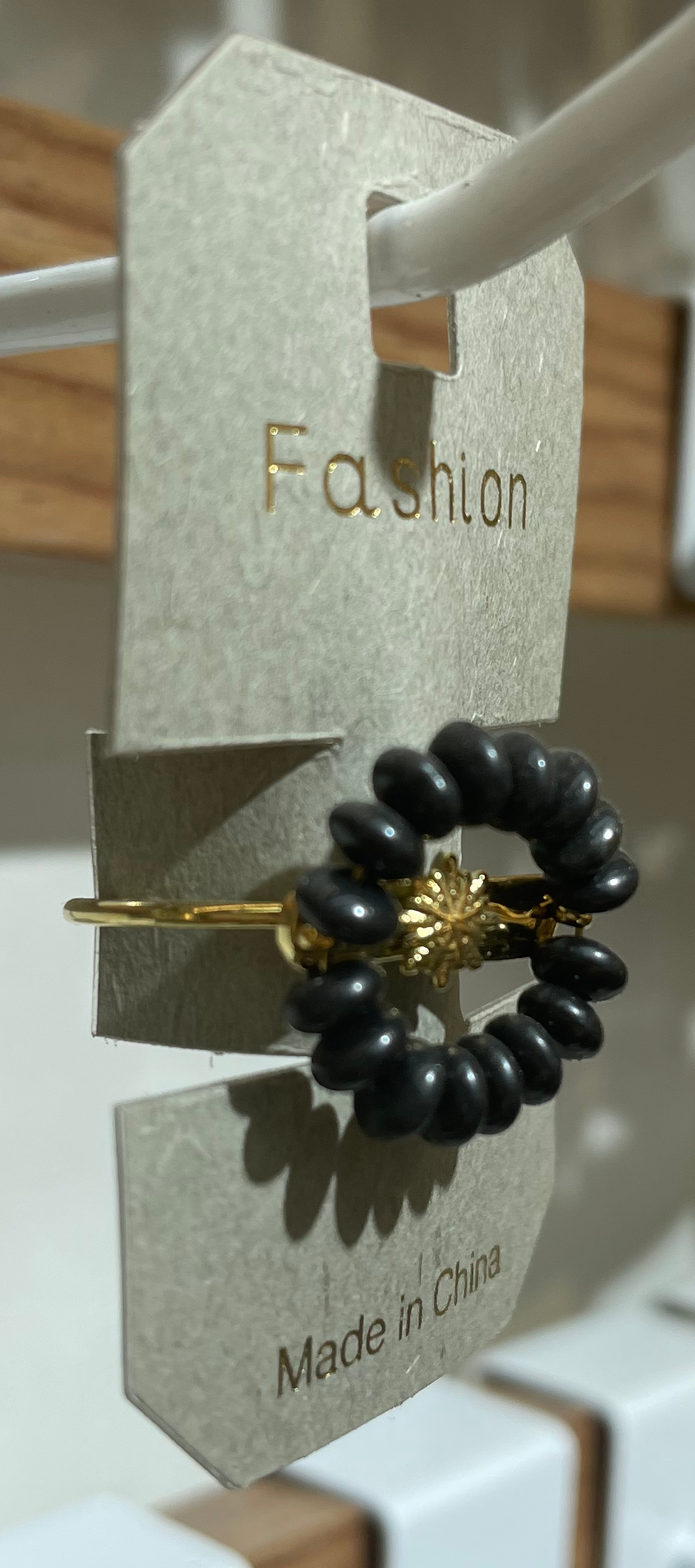 Black Bead Flower Ring - W1-0285