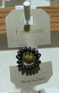 Black Bead Flower Ring - W1-0285
