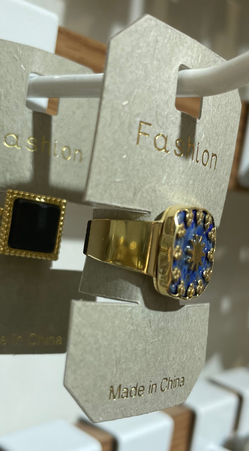 Blue Square Sunburst Ring - W1-0291