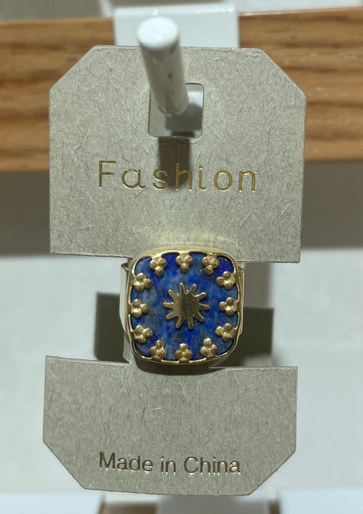 Blue Square Sunburst Ring - W1-0291