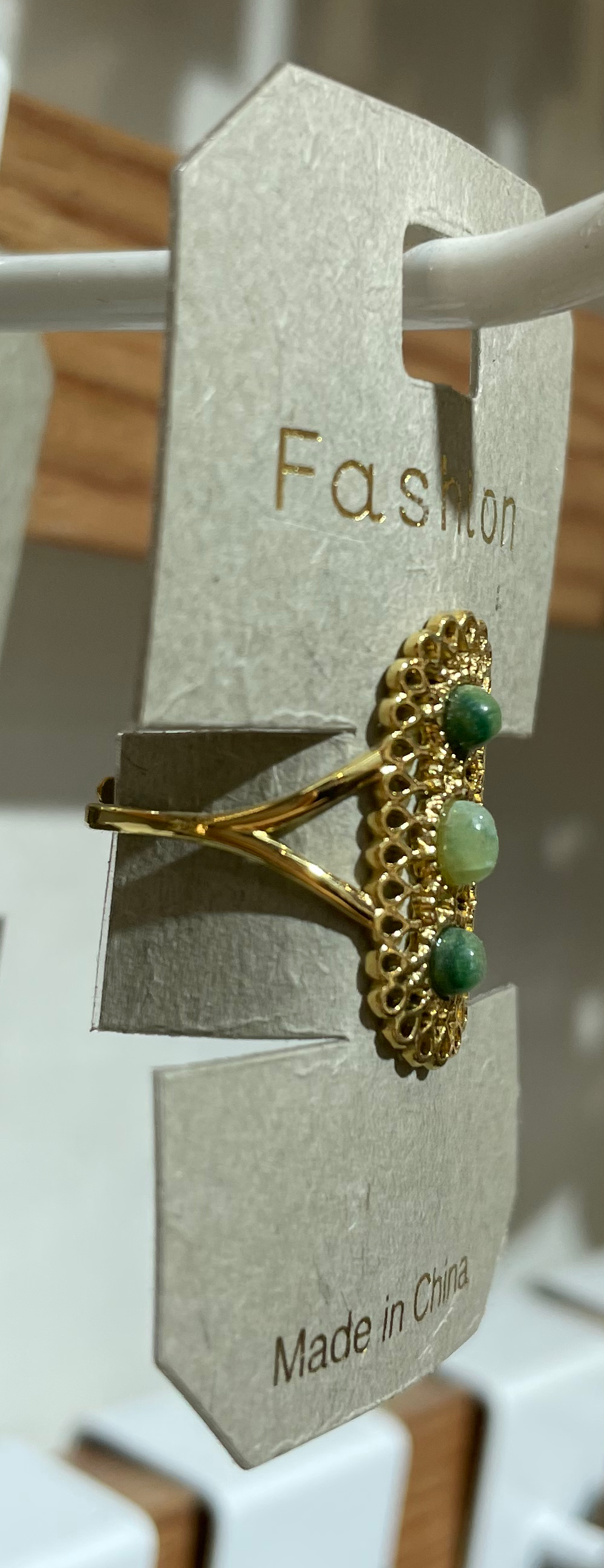 Green Triple Stone Ornate Ring - W1-0296