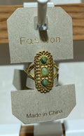Green Triple Stone Ornate Ring - W1-0296