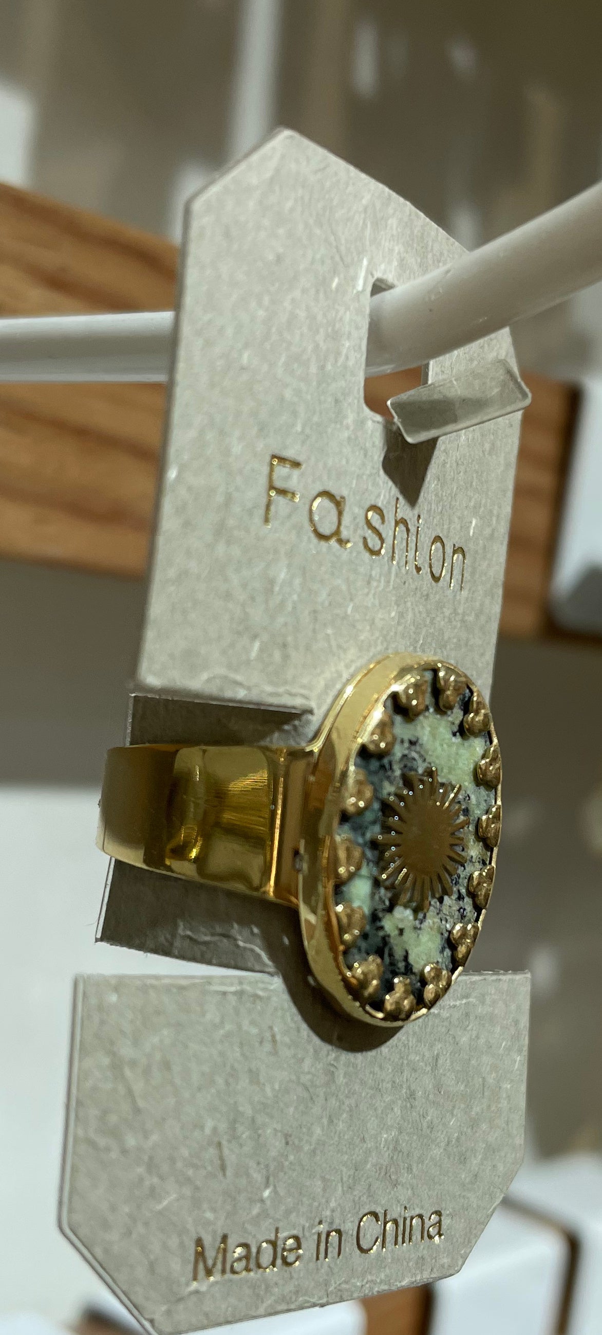 Pale Blue Oval Sunburst Ring - W1-0297