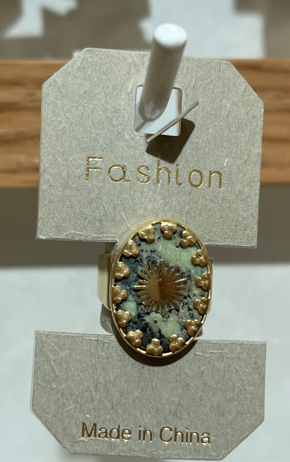 Pale Blue Oval Sunburst Ring - W1-0297