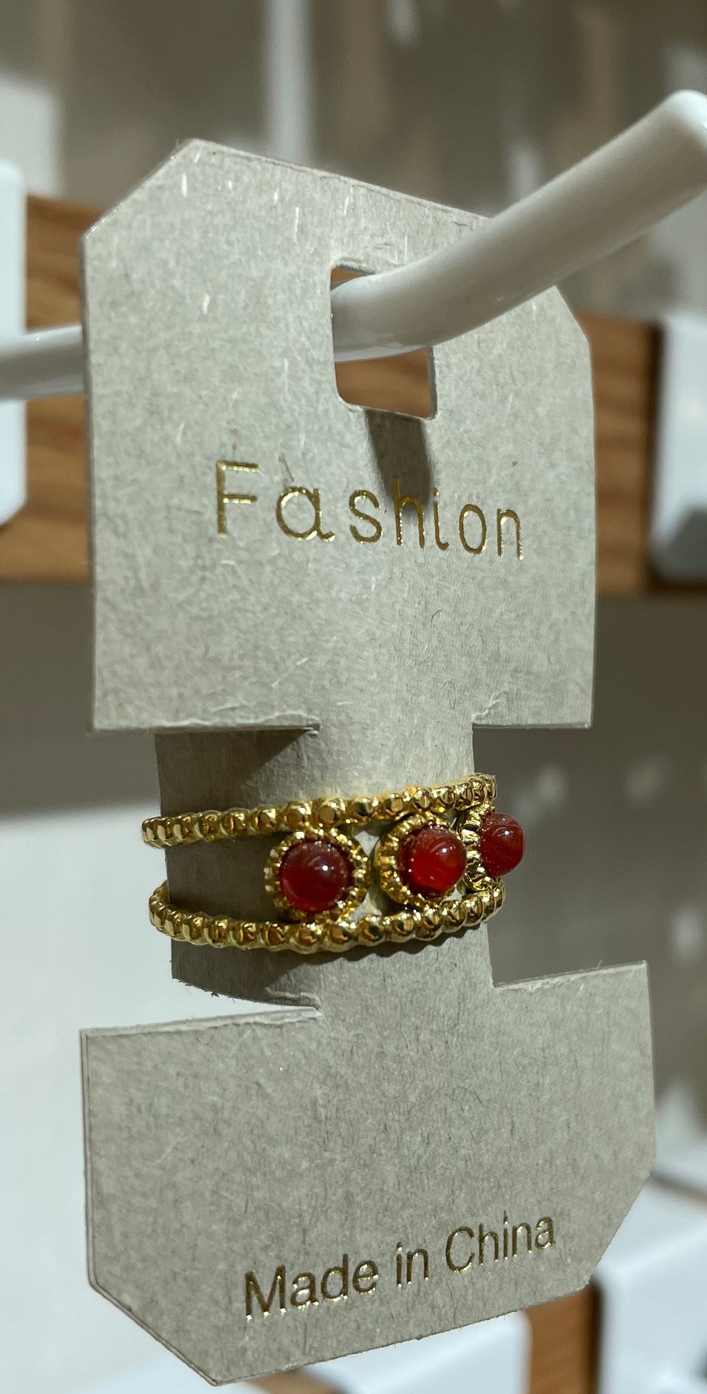 Red Triple Stone Band Ring - W1-0300