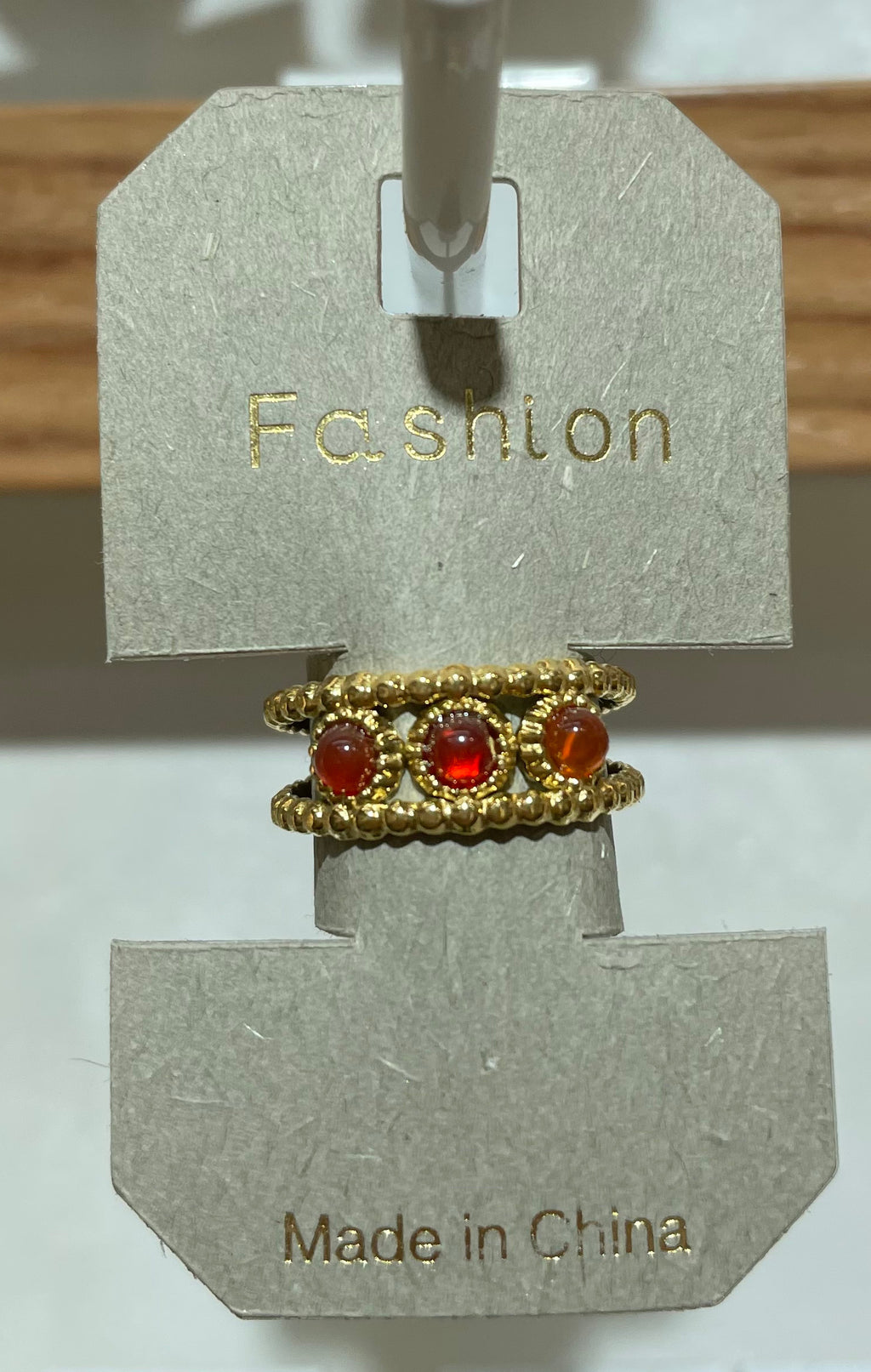 Red Triple Stone Band Ring - W1-0300