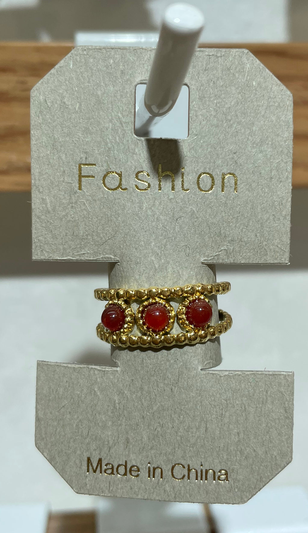 Red Triple Stone Band Ring - W1-0300
