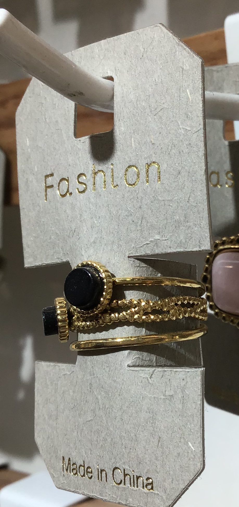 Black Bead Layered Band Ring - W1-0336