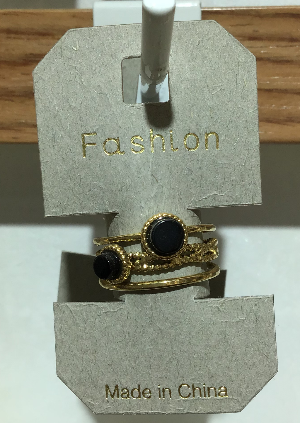 Black Bead Layered Band Ring - W1-0336
