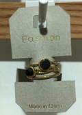 Black Bead Layered Band Ring - W1-0336
