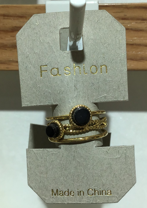 Black Bead Layered Band Ring - W1-0336