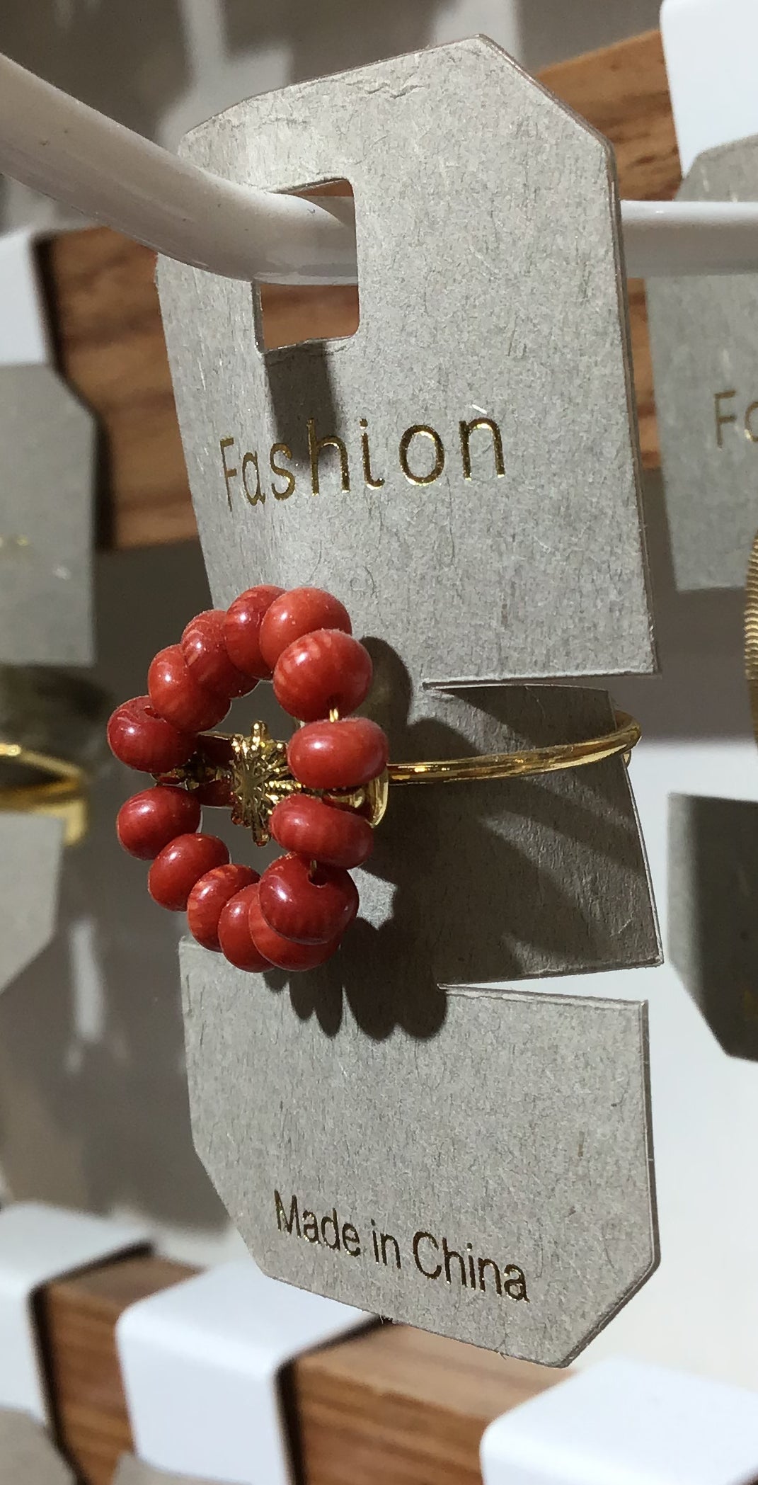 Red Beaded Flower Ring - W1-0349