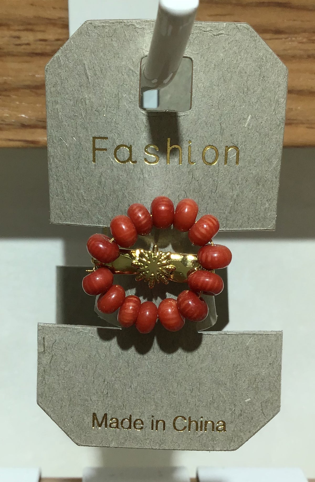 Red Beaded Flower Ring - W1-0349