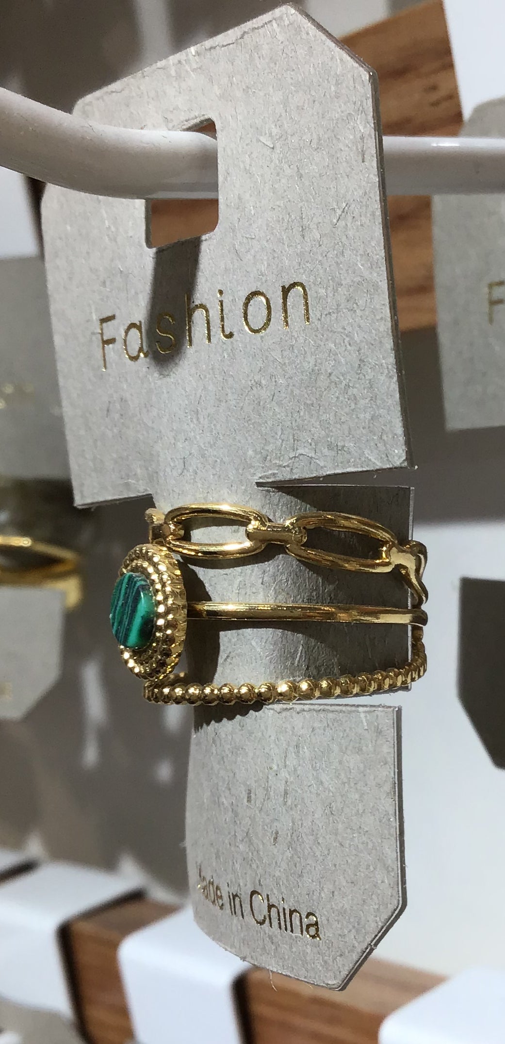 Green Center Layered Band Ring - W1-0356