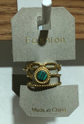 Green Center Layered Band Ring - W1-0356