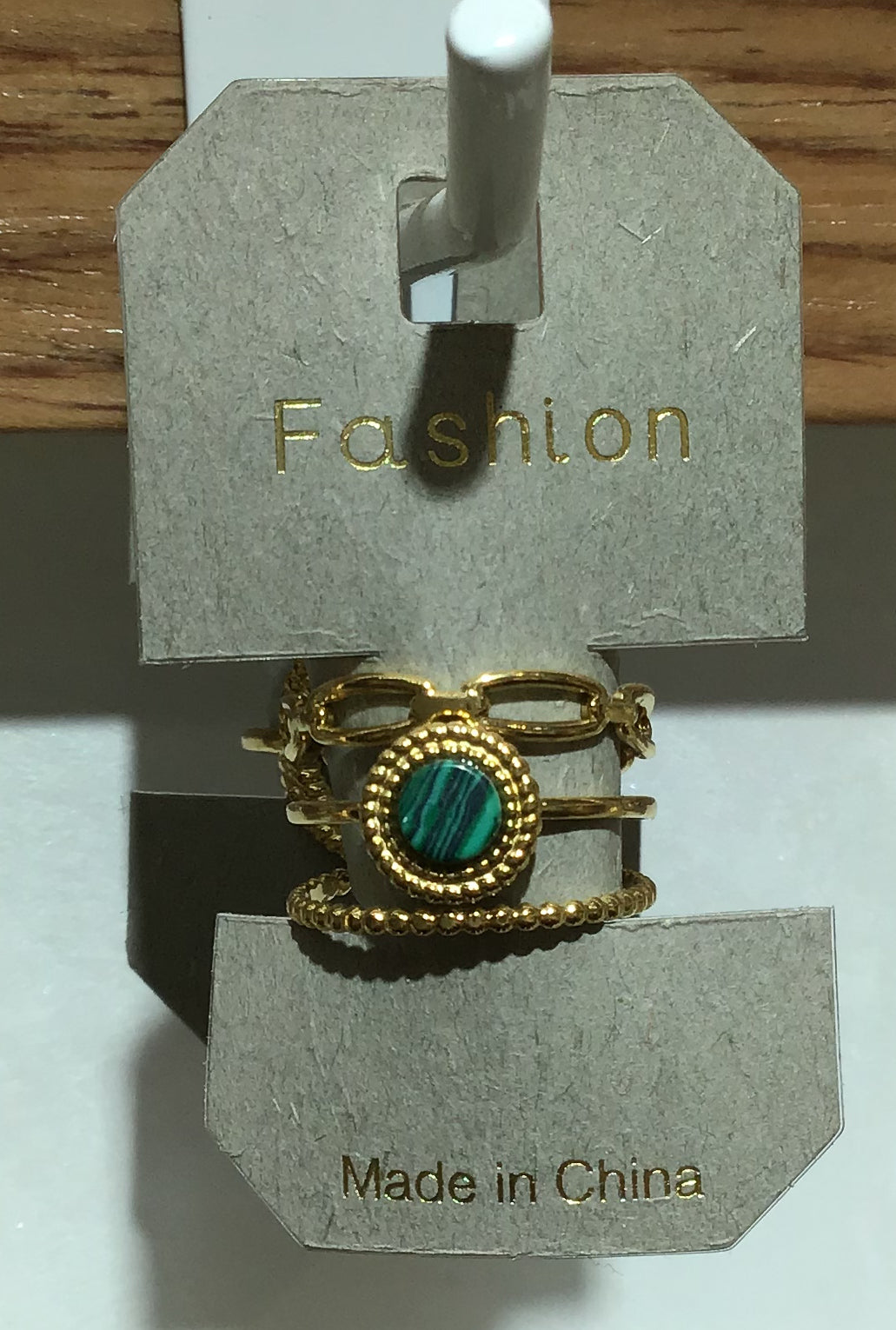 Green Center Layered Band Ring - W1-0356