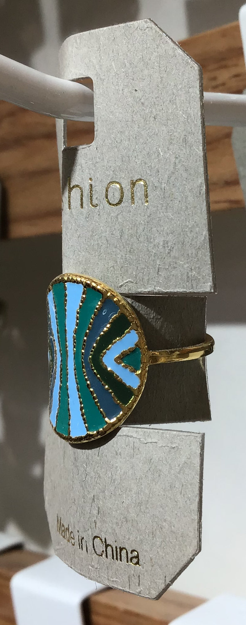 Blue Green Wavy Stripe Ring - W1-0360