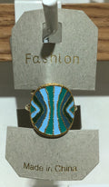 Blue Green Wavy Stripe Ring - W1-0360